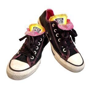 Converse Retro Double Tongue Black Neon Canvas Sneakers Pink Yellow Women's SZ 7